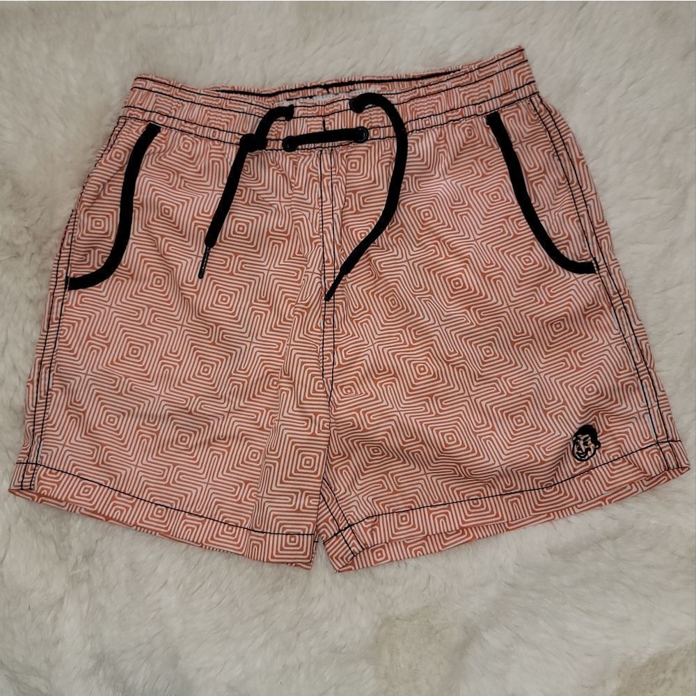 Jr. Swim Lined Shorts Trunks with Abstract Print & Navy Accents Size 5/6